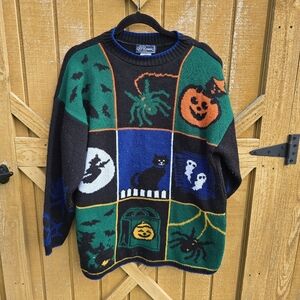 Colorful Halloween Sweater with Festive Motifs